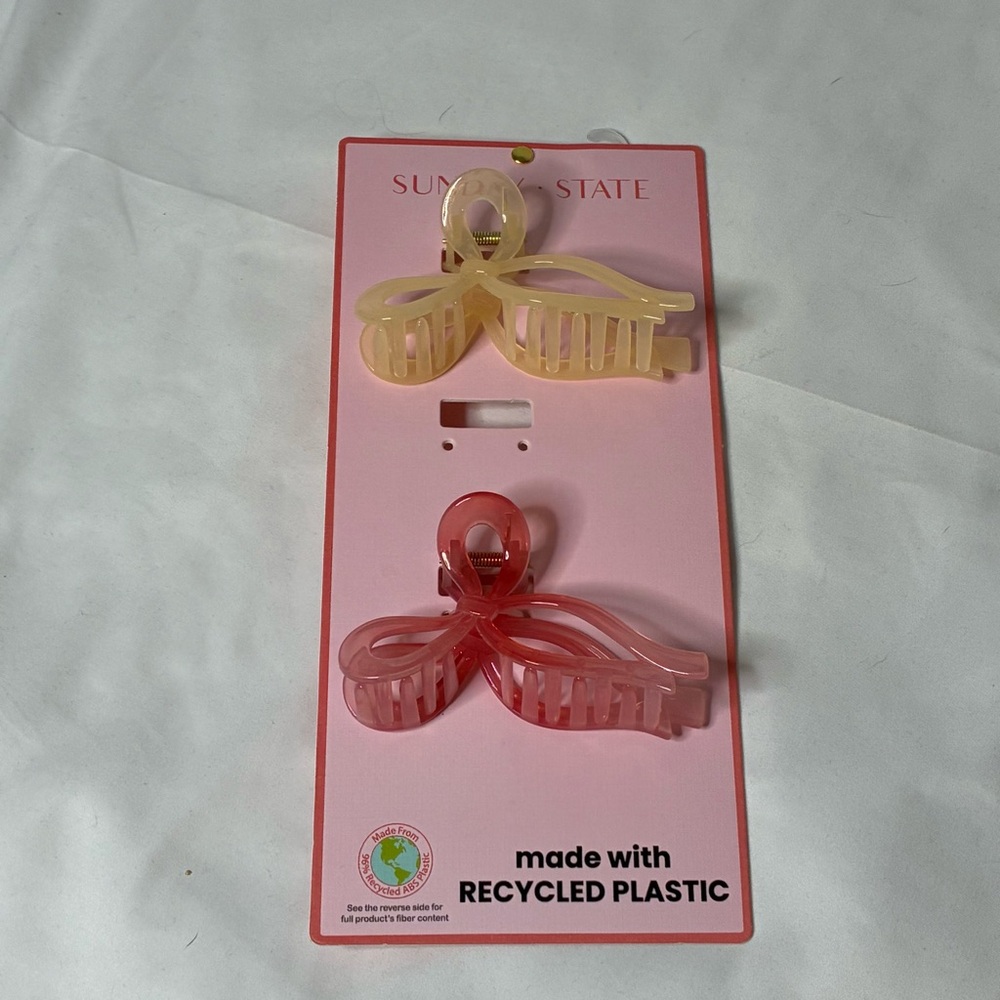 🐼 3/$25 NWT Sunday State Bow Large Pink and Yellow Hair Clips